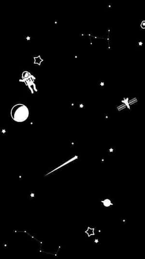黑色太空中太空人衛星星星和星座的白色剪影。