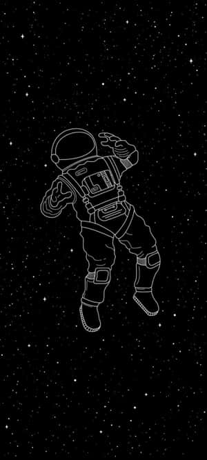太空人在星空中漂浮，白色線條藝術，黑色背景