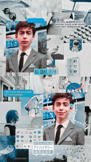 一位穿著西裝的年輕男子與 NASA 標誌和蝴蝶圖像的拼貼。