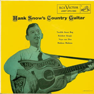 Hank Snow在鮮黃色復古唱片封面上彈結他。 — 音樂 GIF 壁紙