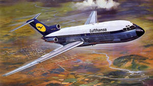漢莎航空飛機飛越色彩繽紛的鄉村景觀，下方有河流和城鎮。 — 雲朵 壁紙