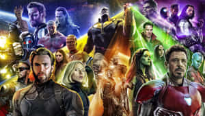 帶有宇宙能量效果的Marvel超級英雄與反派拼貼畫。 — 復仇者聯盟標誌 壁紙