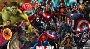 Marvel 超級英雄與反派以動感姿勢搭配宇宙能量效果。