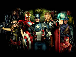 Marvel超級英雄，包括美國隊長、鐵甲奇俠、雷神和變形俠醫，英勇地擺出姿勢。 — 漫威超級英雄 壁紙