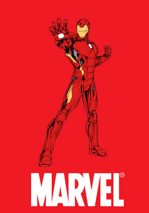 鐵甲奇俠身穿紅金戰甲在紅色背景前英勇擺姿勢，帶有Marvel標誌。