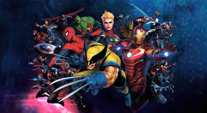 Marvel超級英雄在宇宙背景下擺出動態姿勢。