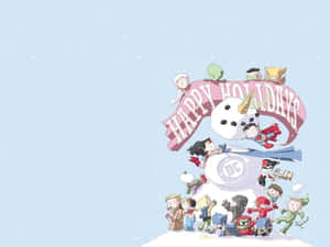 DC 角色圍繞雪人與節日橫幅慶祝節日。