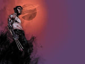 狼人（Wolverine）伸出爪子，背景是火熱的日落天空。