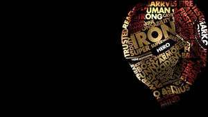 以超級英雄術語如Iron Man和力量詞彙組成的人類頭部文字藝術剪影。