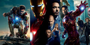 Iron Man 戰衣以動作姿勢展示發光斥力炮，背景為城市和海洋。