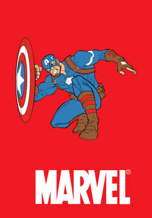 美國隊長在紅色背景上手持盾牌擺出動作姿勢，帶有Marvel標誌。