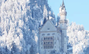 冬日森林中山坡上的雪城堡