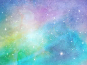 充滿活力的粉彩星系，有閃爍的星星和發光的星雲。
