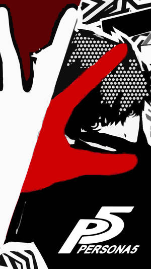 來自 Persona 5 的動漫角色做出手勢，採用大膽的紅黑白色設計。