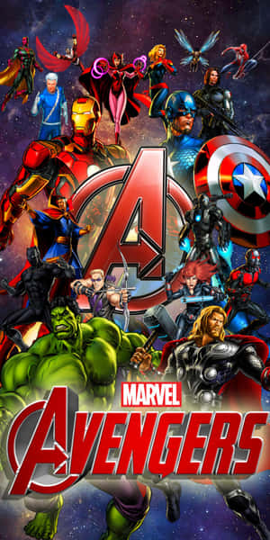 Marvel 復仇者聯盟的超級英雄團隊在星空宇宙背景下擺出動作姿勢。 — 復仇者聯盟 壁紙
