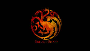 三頭龍標誌，帶有文字 Fire and Blood，黑色背景。
