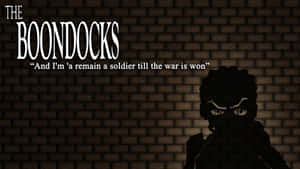 動畫角色剪影，眼睛發光，背景為磚牆，帶有 The Boondocks 標題和引言。 — 鄉下地方 壁紙