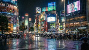 標誌性澀谷十字路口在夜晚亮起燈光 — 日本 壁紙
