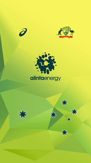 Alinta Energy標誌與澳洲國徽和星星，置於綠色幾何背景上。