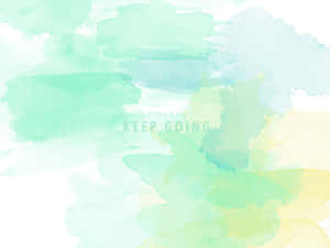 帶有 'KEEP GOING' 文字的激勵性水彩背景，採用柔和的綠色和黃色調。 — 水彩 壁紙