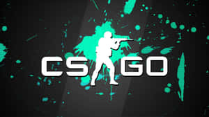 CS:GO標誌，帶有白色玩家剪影和黑色背景上的藍綠色油漆飛濺。 — 音樂美學 壁紙