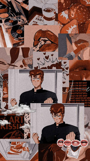 暖色調動漫拼貼，包含咖啡、黑膠唱片和浪漫文字元素。