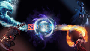Dota 2 英雄圍繞發光球體引導水與火魔法。