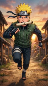 鳴人手持卷軸奔跑的動態畫面。
