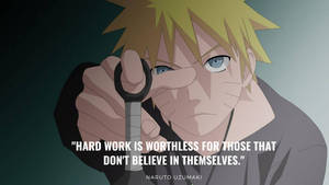 漩渦鳴人手持苦無，並疊加了一句勵志名言。 — 火影忍者 壁紙