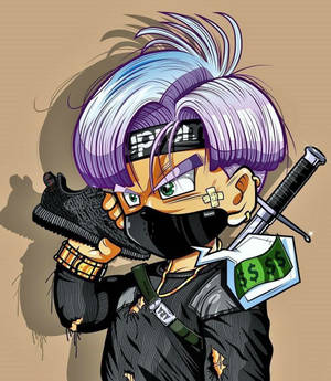 紫色頭髮的動漫角色，拿著運動鞋和金錢，配劍。 — 可愛火影忍者 壁紙
