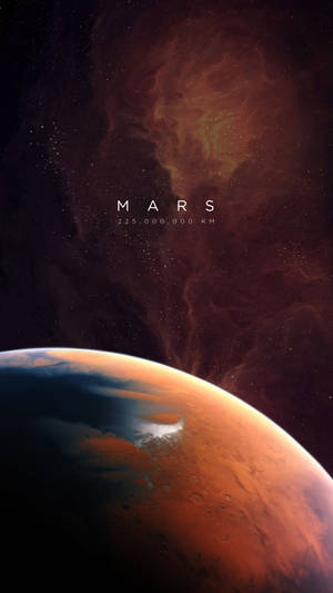 火星行星，太空中帶有星雲和距離文字