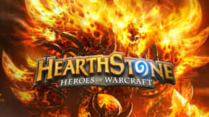 Hearthstone 標誌被熾熱的火焰和黑暗的骷髏圖案包圍。