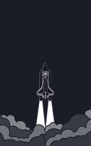 太空穿梭機以極簡線條風格穿過雲層發射。