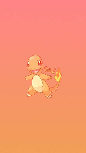微笑的Charmander，尾巴有火焰，在蜜桃色漸變背景上。