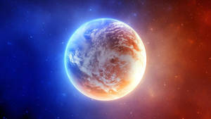 一顆發光的行星，在星空宇宙背景中帶有旋轉的雲朵。