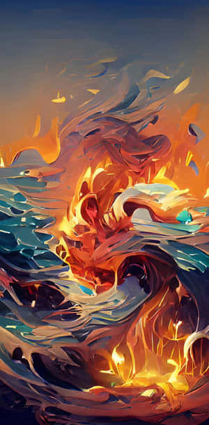 一條火龍在黃昏時從海浪中升起。