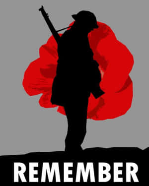 紅罌粟花和 'remember' 文字後方，持步槍士兵的黑色剪影。 — 戰爭 壁紙
