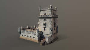貝倫塔以3D渲染，帶有石頭紋理和中性背景。 — 建築 壁紙
