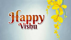 帶有黃色花朵和節日文字的快樂Vishu賀卡。