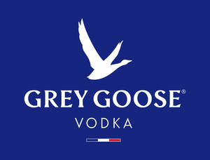 藍色背景上帶有白色鵝剪影的 Grey Goose Vodka 標誌。