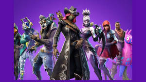 一群穿著色彩繽紛服裝的《要塞英雄》遊戲角色一起擺姿勢。 — Fortnite 造型 壁紙