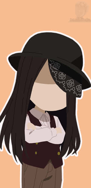 長黑發動漫女孩戴黑色帽子和頭巾，雙臂交叉。 — 小丑 壁紙