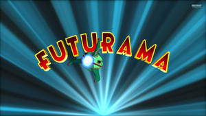 Futurama機械人帶著發光球體在藍色光線中飛行。