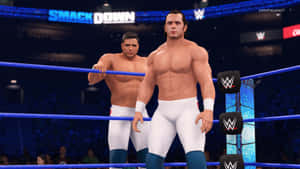 兩名WWE摔角手在SmackDown活動期間於擂台上。