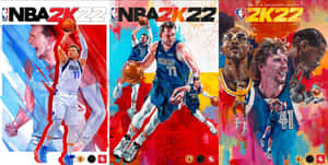 NBA 2K22遊戲封面藝術， featuring Luka Doncic 在色彩繽紛的抽象背景中擺出動作姿勢。