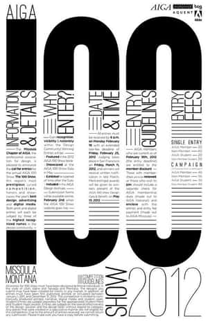 AIGA 100 Show 2012比賽指引海報，採用大膽字體和黑白設計。 — 簡約美學 壁紙