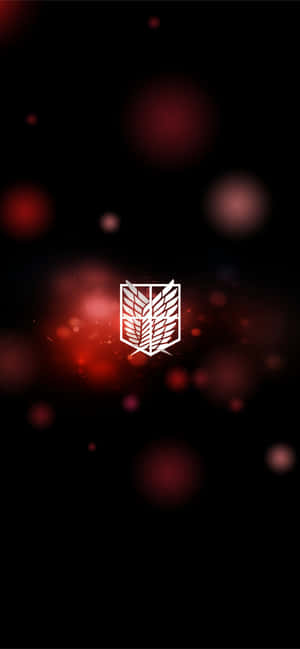 白色調查兵團徽章，在深色背景上有紅色散景燈光。 — Galaxy A15 壁紙