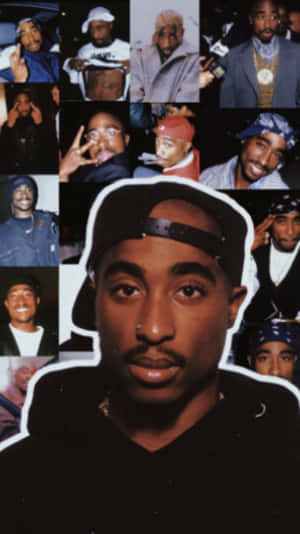 Tupac Shakur 照片拼貼畫，中央有一個大型肖像。