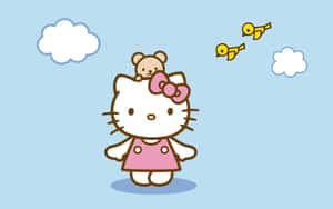 Hello Kitty 與泰迪熊和小鳥在天空
