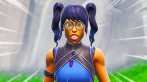 驚訝的Fortnite角色，紫色辮子和眼鏡。